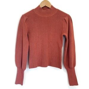 Mock Neck‎ Ribbed Puff Dramatic Sleeve Cropped Long Sleeve Sweater - Size Small